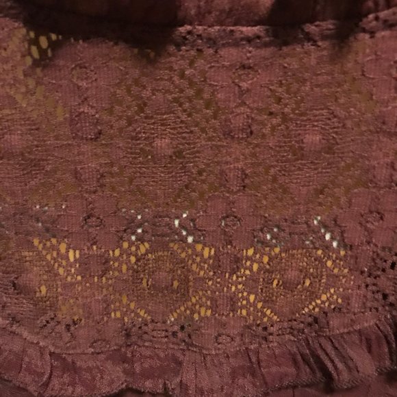 Short Sleeve Button-Down Lacy Blouse, Burgundy, M - Picture 5 of 8